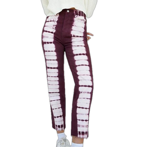 PacSun NWT Eco Raspberry Tie Dye Buttonfly High Waisted Straight Leg Jeans - Picture 1 of 15